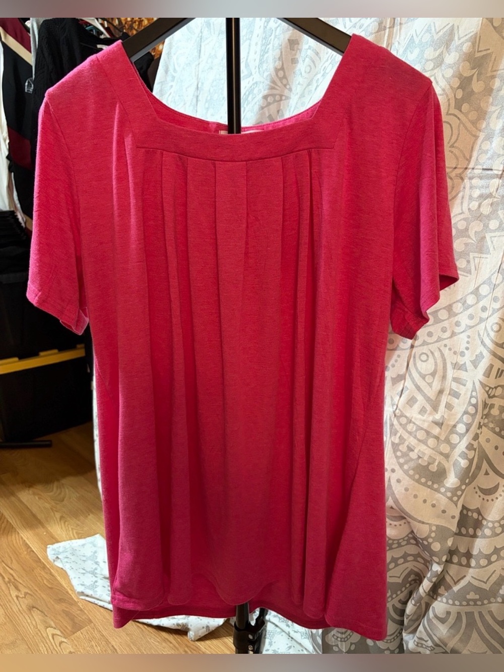 💖 BELAROI Hot Pink Pleated Square Neck Short Sleeve Top | Size 3X 💖